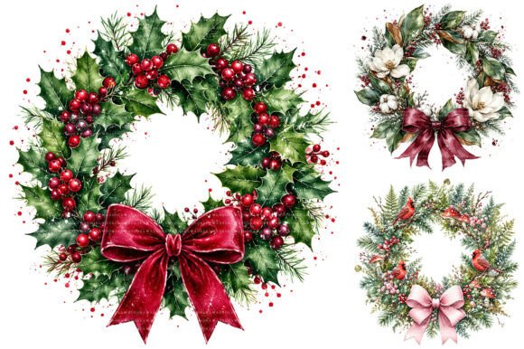 Download Watercolor Christmas Wreath Clipart - Premium Resources