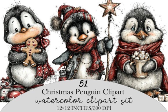 Download Watercolor Christmas Penguin Clipart - Premium Resources