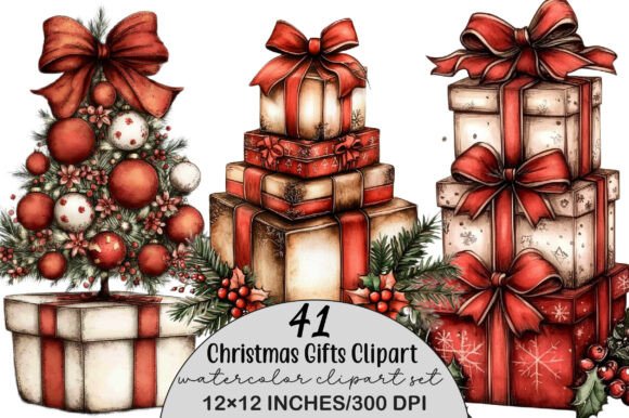 Download Watercolor Christmas Gifts Clipart - Christmas gifts Collection
