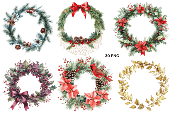 Download Watercolor Christmas Wreath Clipart PNG - Watercolor christmas Collection
