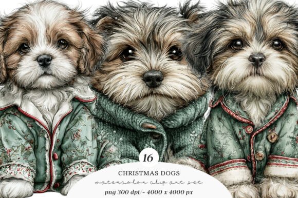 Download Watercolor Christmas Dogs Clipart - Premium Resources